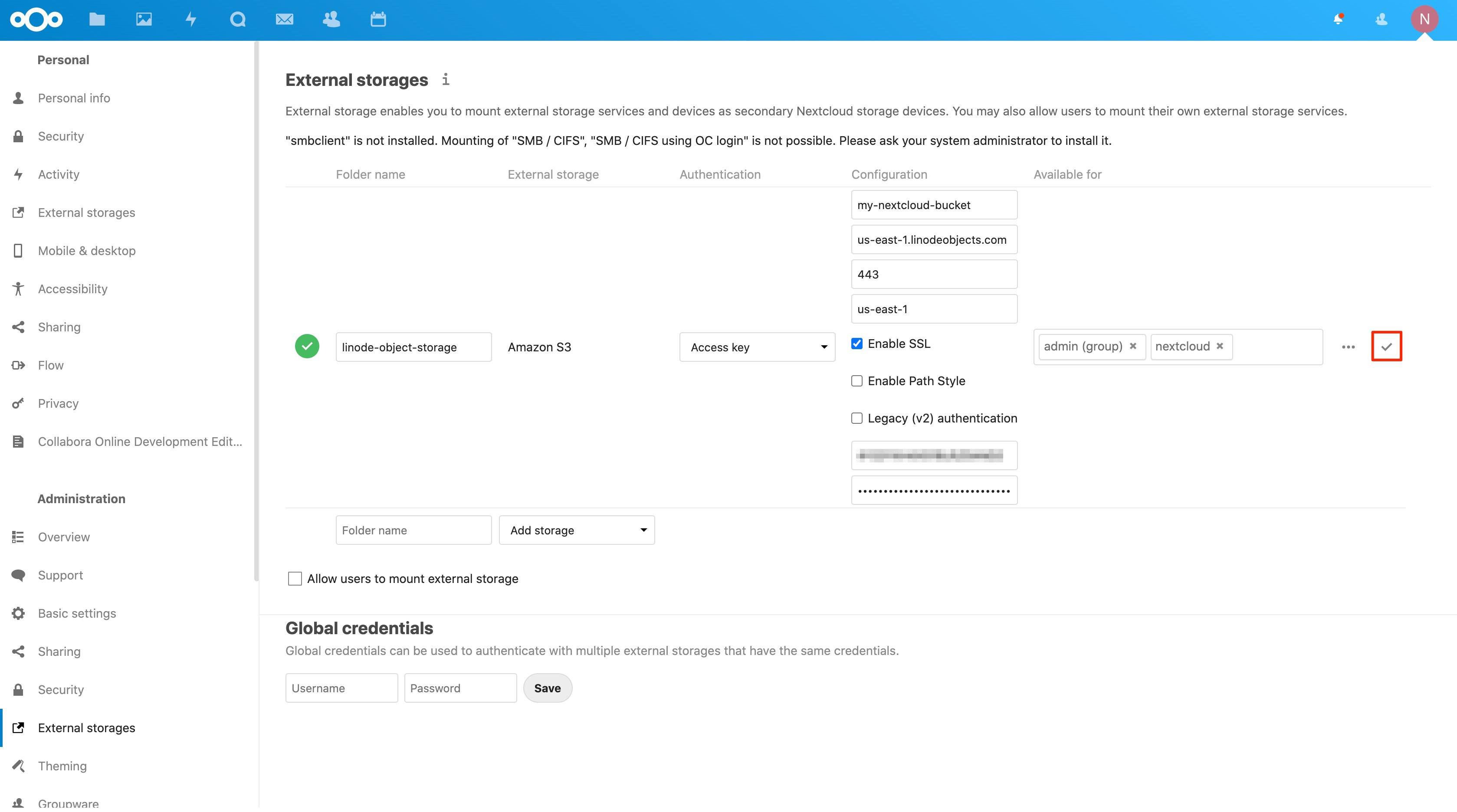 Save your external storage configurations. Save your external storage configurations.