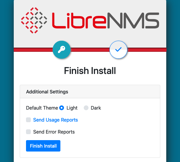LibreNMS form for completing the initial setup LibreNMS form for completing the initial setup