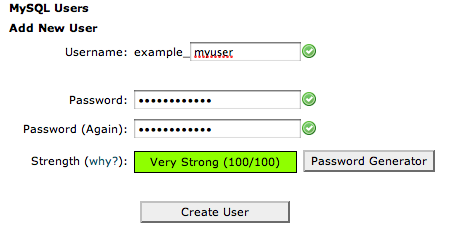 cPanel manage databases screen. cPanel manage databases screen.
