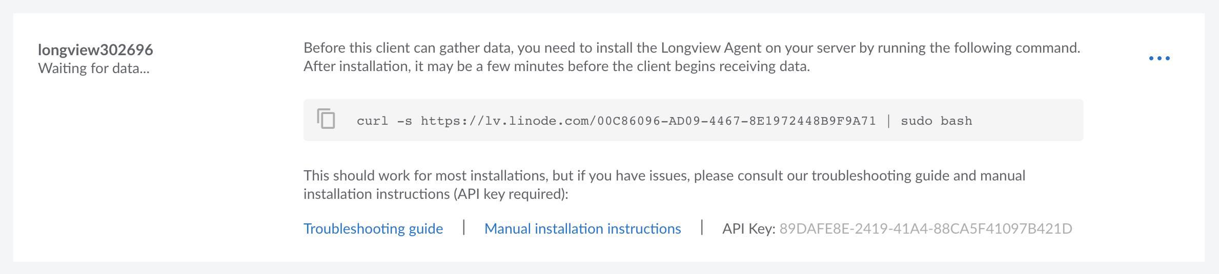 Screenshot of a new Longview client in Cloud Manager Screenshot of a new Longview client in Cloud Manager